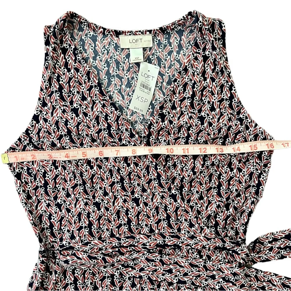 NWT LOFT faux wrap dress with tie waist…floral pattern navy/pink/white XS